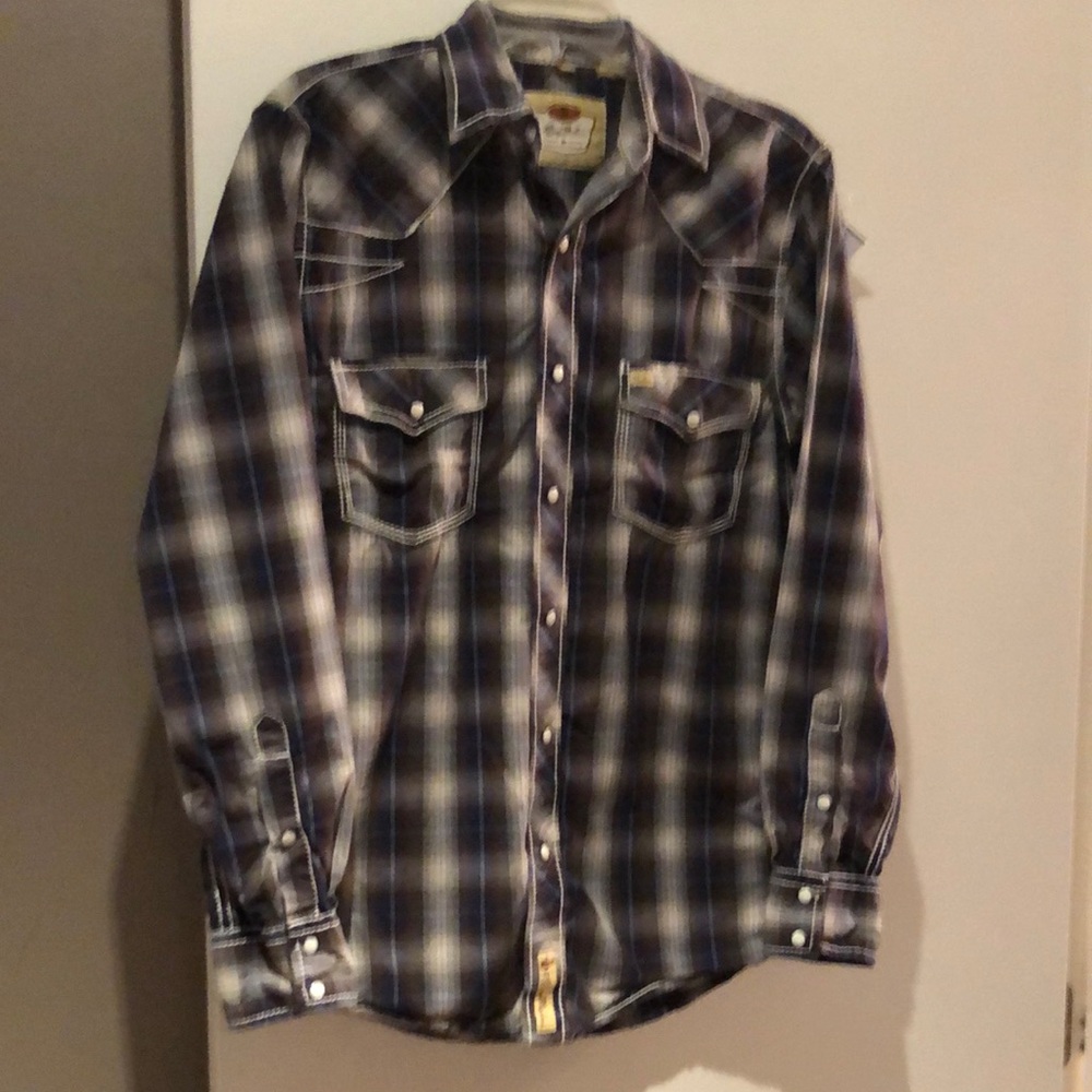 Larry Mahan Cowboy Collection Blue and brown pearl snap plaid Shirt